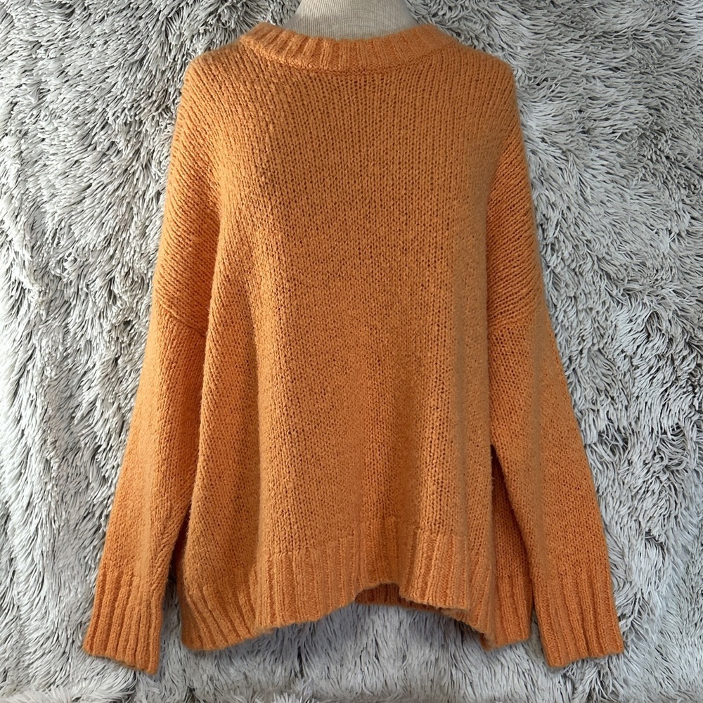Aerie Sweater Oversize Boxy Fit Orange Pullover Wool Blend Medium Chunky‎ Knit